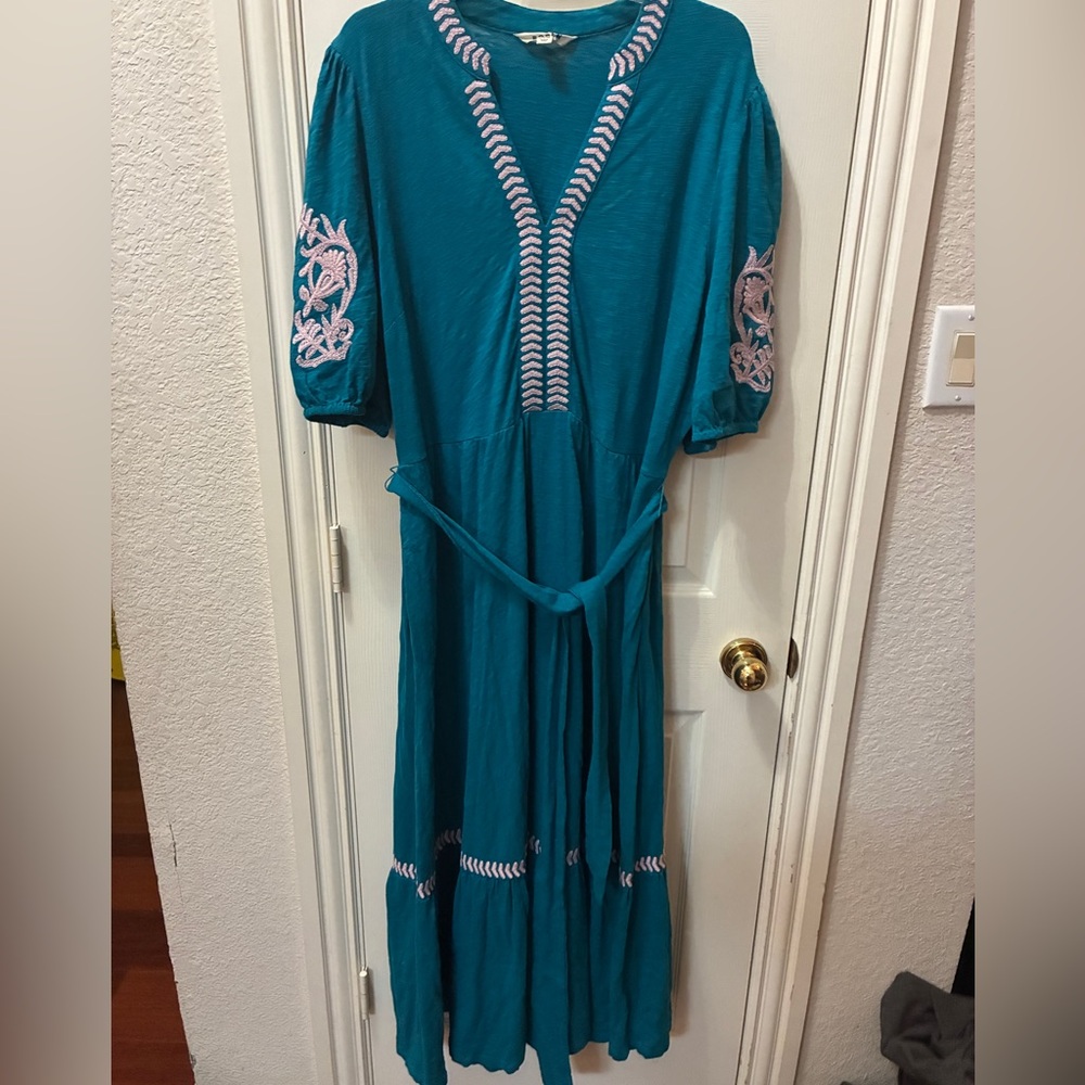Boden Teal Dress with Pink Accents